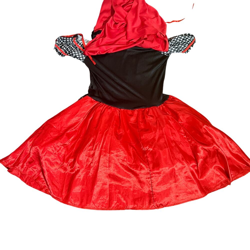Red Riding Hood Costume Womens M 8-10 Red Black Gingham Hooded Dress Adult - Picture 3 of 12